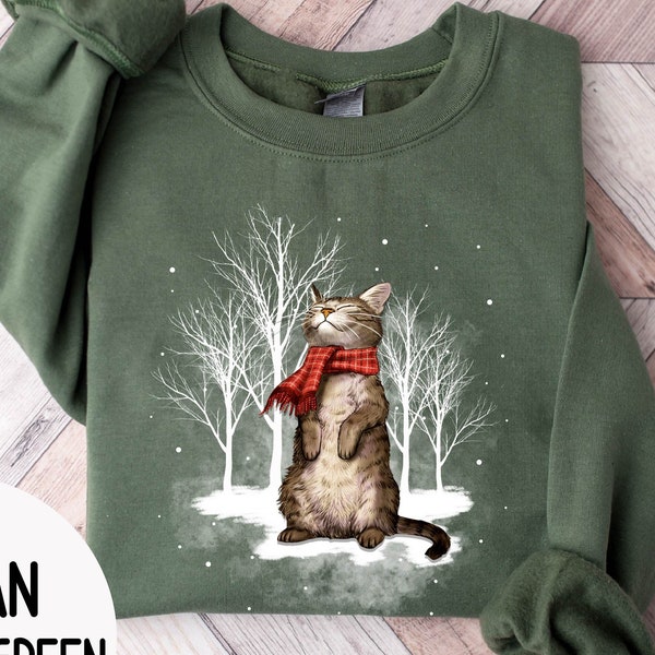 Cute Cat Christmas Comfort Colors® Sweatshirt, Cat Lover Gift For Christmas, Womens Christmas Sweatshirt, Cat Mom Gift ,Winter Sweatshirt