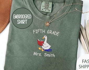 Embroidered Custom Fifth Grade Teacher Comfort Colors® Shirt, Personalized Fifth Grade Shirt, Gift For Teacher, 5th Grade Teacher Team Shirt