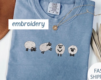 Embroidered Sheep Comfort Colors T-shirt, Sheep Shirt, Sheep lovers Gift Shirt, Cottagecore Farm Shirt, Lamb Shirt, Animal Gift Shirt