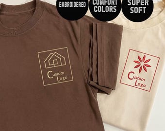 Custom Embroidered Business Logo Comfort Colors Text T-Shirt, Personalized Business Name Tshirt - Personalized Embroidered Office Team Shirt