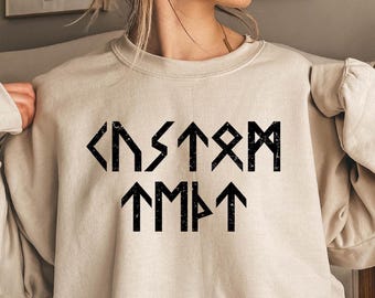 Custom Text Name in Runes Alphabet Viking Unisex Hoodie, Custom Norse Shirt, Norse Custom Futhark Runes Sweatshirt,Fathers Day Gift