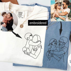 Comfort Colors Custom portrait Embroidered photo Tshirt, Christmas Gift,Outline photo Shirt, custom portrait. Shirt,Dad Gift , Mom Gift