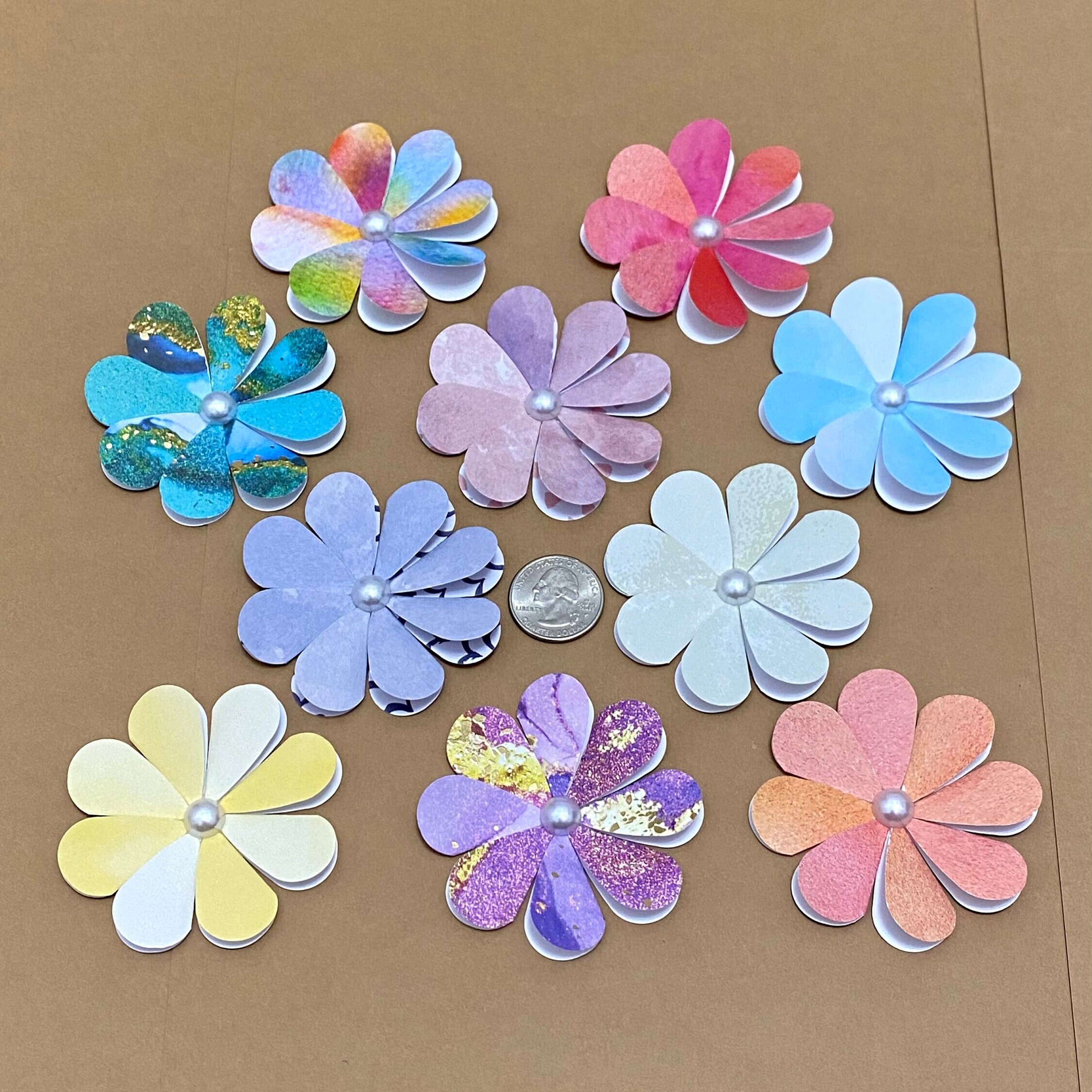 10 Handmade 3D Paper Flower Embellishments Scrapbook Etsy