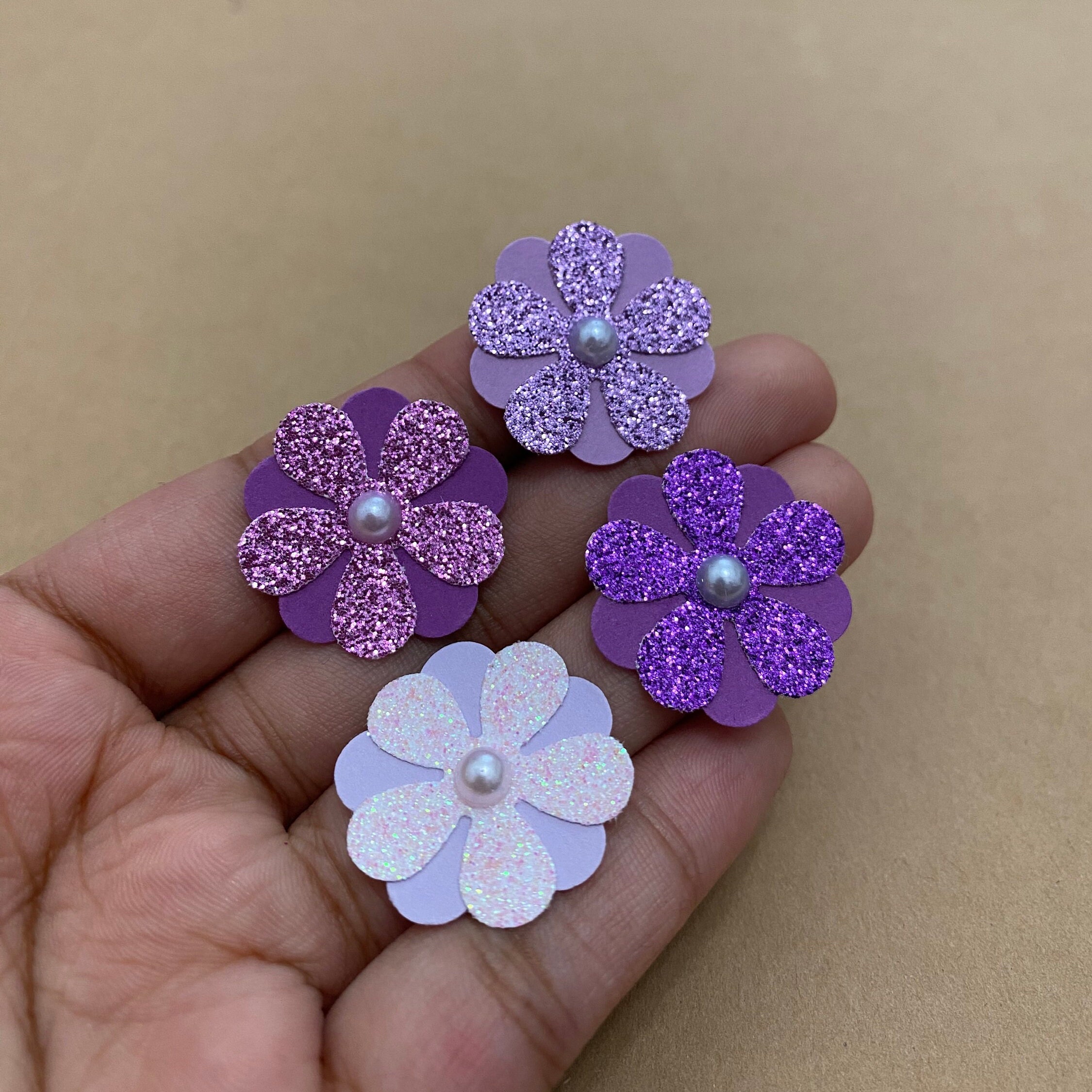 40 Handmade Assorted Purple Glitter Layered Die Cut Flowers Etsy
