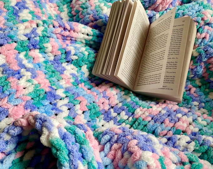 Handmade Cozy Chunky Knit Afghan Throw Blanket - Hand Knitted - Choose Your Color