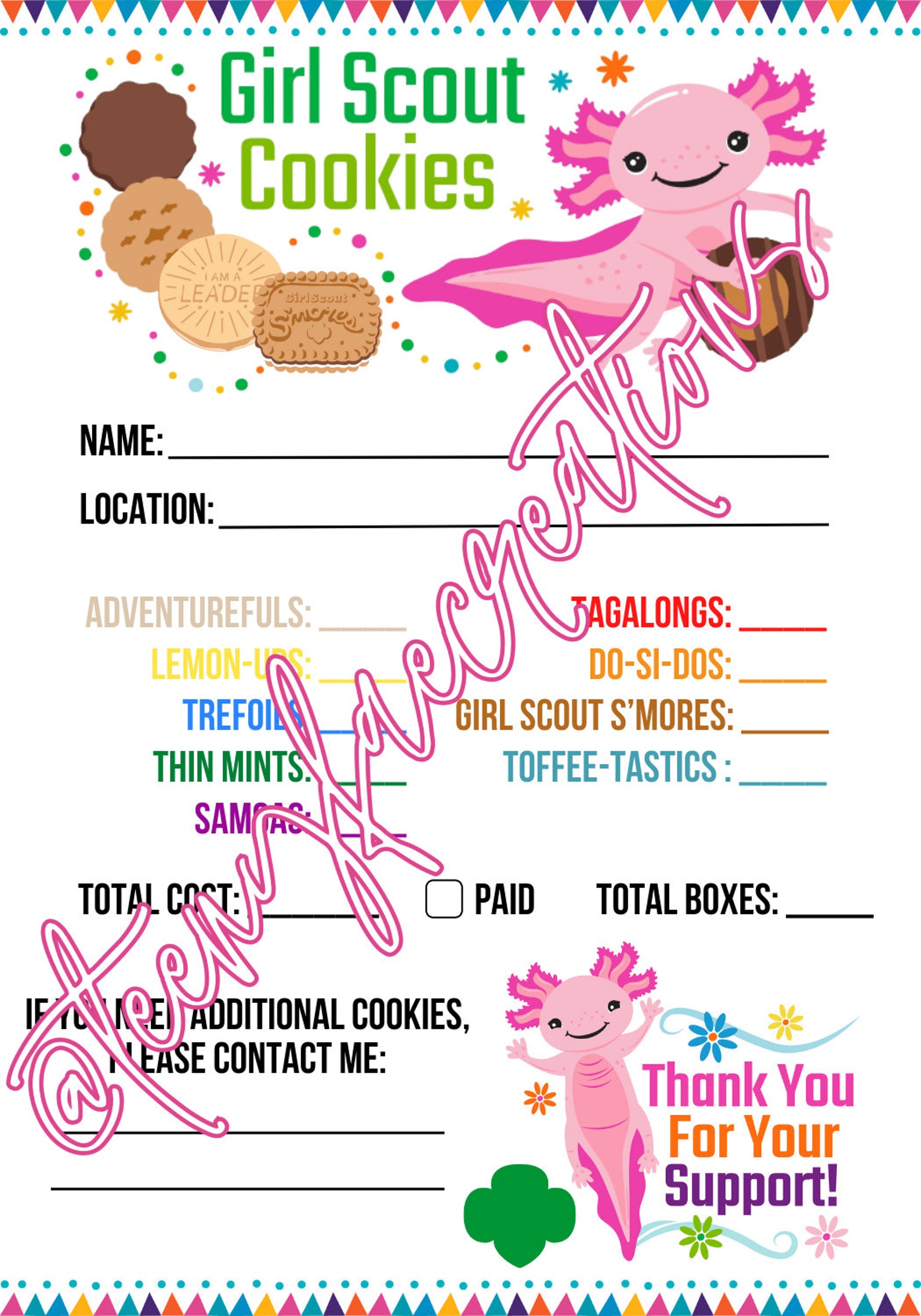 2024 Girl Scout Cookie Order/delivery Form LBB Cookies Etsy