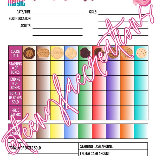 2024 Girl Scout Cookie Themed Cookie Booth Tracker and Tally Sheet PDF - LBB Baker