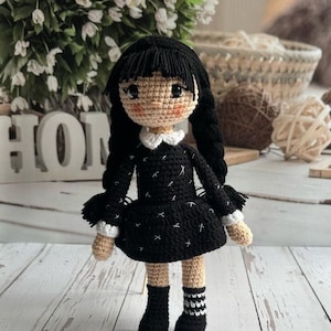 Crochet Black Doll,Gift for Her,Black Stuffed Doll,Horror Gothic Doll,Black Amigurumi Doll, Plush Christmas Toy, Christmas for Gift
