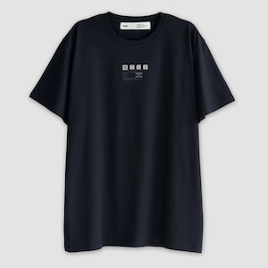 May include: A dark blue t-shirt with a graphic print of a small circuit board with the text "#0000" on it.
