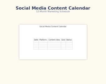 Kalendersjabloon social media-inhoud | Bewerkbare Excel- en Google Spreadsheets-planner | Marketingschema van 12 maanden | Direct downloaden