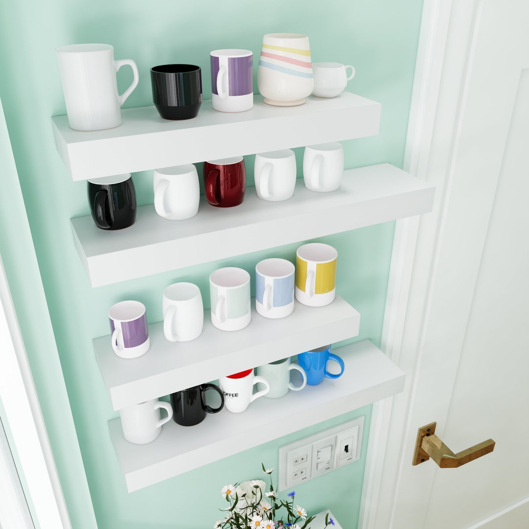 Set of 2 White Floating Shelves Heavy Duty Kitchen Shelves Etsy