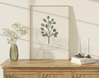 Nehemiah 8:10 Bible Verse, The Joy of the Lord Is My Strength, Minimalist Scripture Art, Christian Wall Art Printable, Digital Download