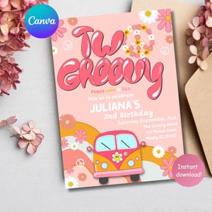 Two Groovy Birthday Template, groovy birthday party invite