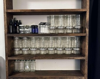 Handmade Wood Apothecary shelf. Jar or Spice rack : Stained or Unfinished
