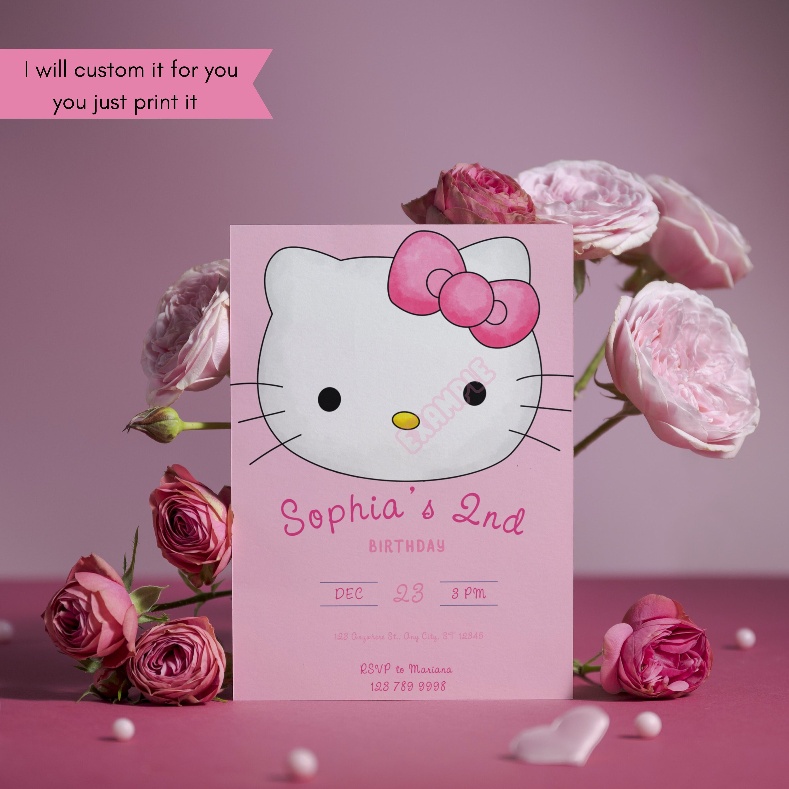 Kitty Birthday Party Invitation Kitty Birthday Kitty Etsy