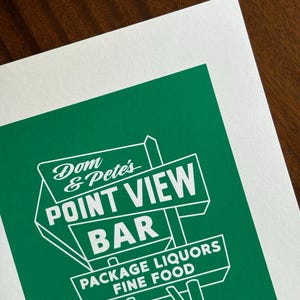 Point View Bar. Limited Edition, Hand Printed, Silkscreen, Screen Print, Illustration, Vintage Neon Signage.