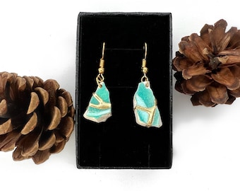 Kinboru - Kintsugi Ceramic Broken Bowl Earrings in Turquoise Blue