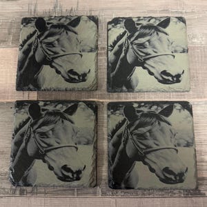 Engraved Slate Coaster Set - Horse
