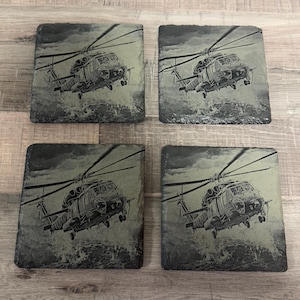 Engraved Slate Coaster Set - Military Helicopter