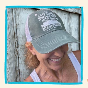 Pontoon Boat Mess Up Your Hair Design Distressed Trucker Hat
