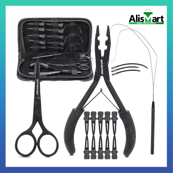 16pcs Hand Tied Hair Extension Tools Kit Includes Plier Scissors Marking  Chip Loop Beading Tool Kit Plier Set for Beads Hair Extension Kit 