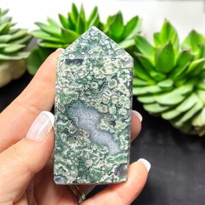 RARE UV Reactive Ocean Jasper Tower | Green & White Orbicular Jasper w Druzy Pockets | Crystal Display, Mineral Specimen | Collector&#39;s Gift