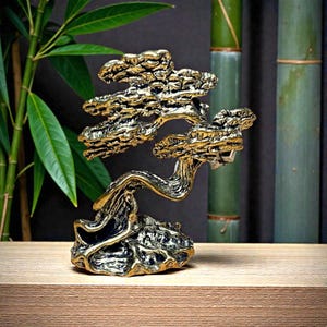 Miniature Brass Bonsai Tree – Feng Shui Wealth & Harmony Sculpture | Zen Mini Statuette |