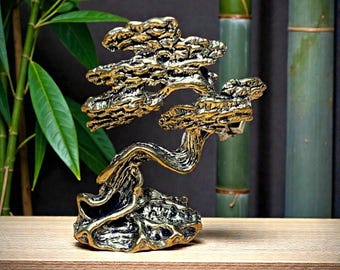 Miniature Brass Bonsai Tree – Feng Shui Wealth & Harmony Sculpture | Zen Mini Statuette |