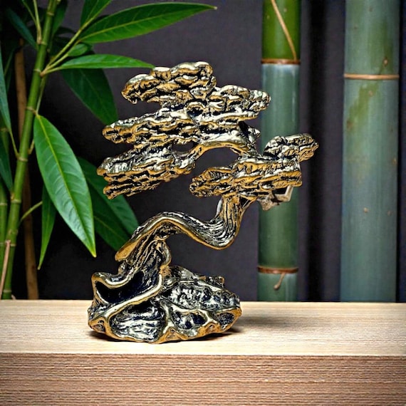 Miniature Brass Bonsai Tree  Feng Shui Wealth & Harmony Sculpture | Zen  Mini Statuette |
