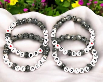Statement Larvikite Bracelet: Pro Choice, Not My Prez, Pro Cats