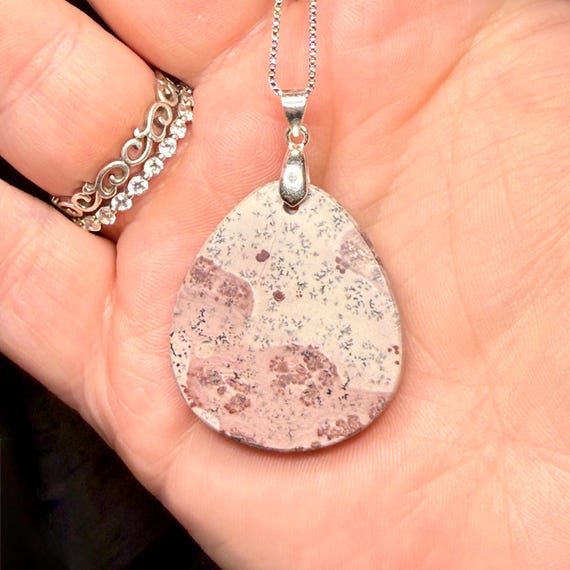 Red Flower Pendant | Picture Jasper with .925 Sterling Silver Necklace, Grey & Burgundy Dendritic Jasper View 5