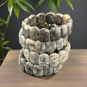 Black Coral Jade Fossil Bracelet | Chunky Soft Bangle | 7.5 Inch
