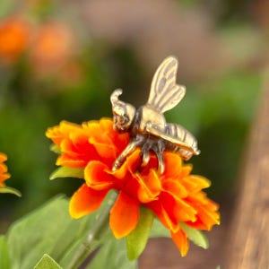 Brass Bumblebee Figurine | Solid Antique Brass Sculpture | Gift for Honey Lovers Apiarists Beekeepers | Insect Collectors Garden Miniatures