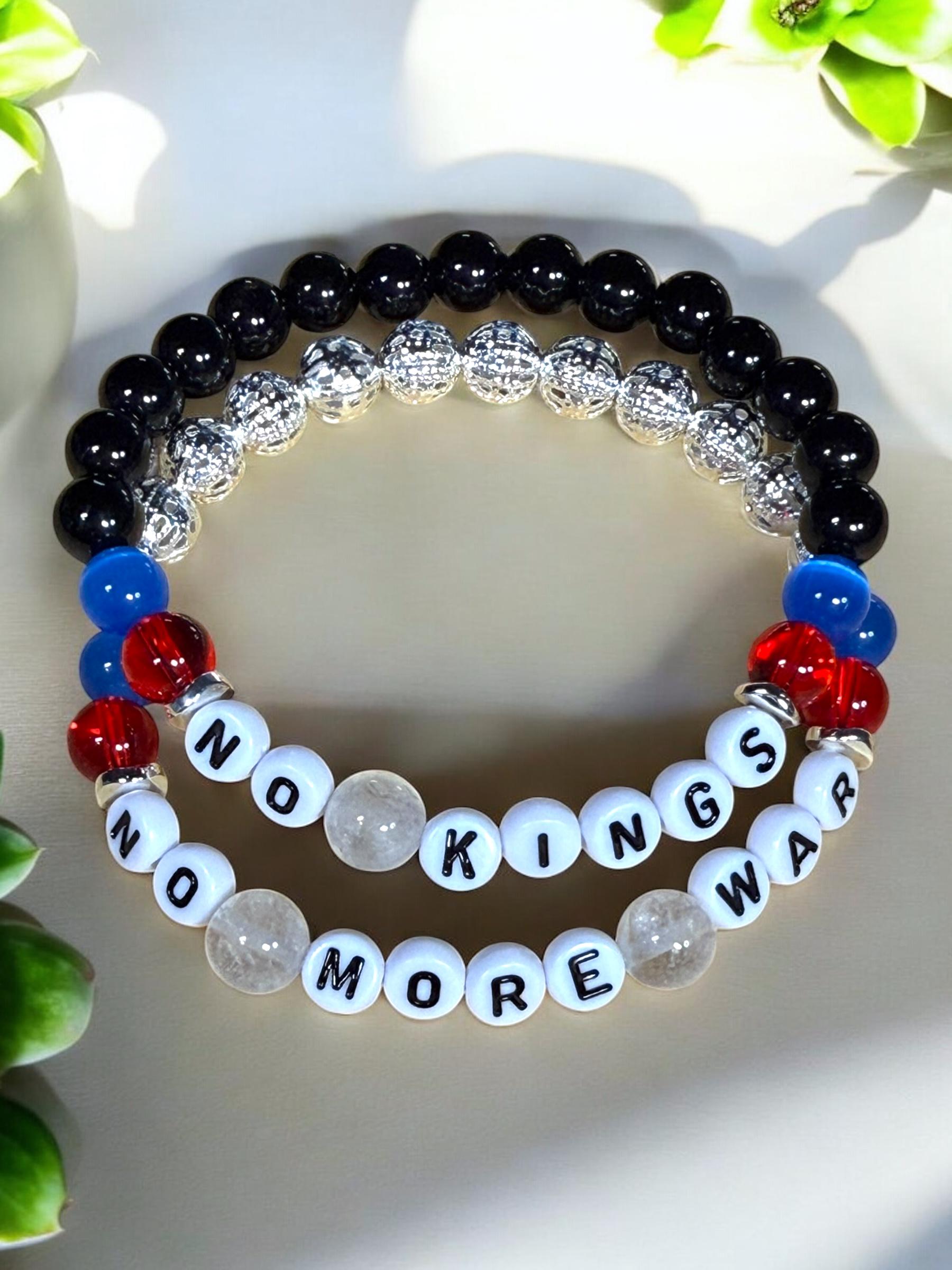 Anti-War Gemstone Bracelet: "No More War" or "No Kings" Statement Jewelry