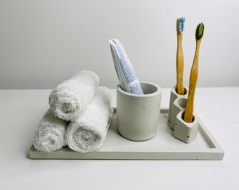 Concrete Bathroom accessories, Bathroom ensemble, Bathroom set, Cement Vanity Kit, Toothbrush Holder, Bathroom Decoration