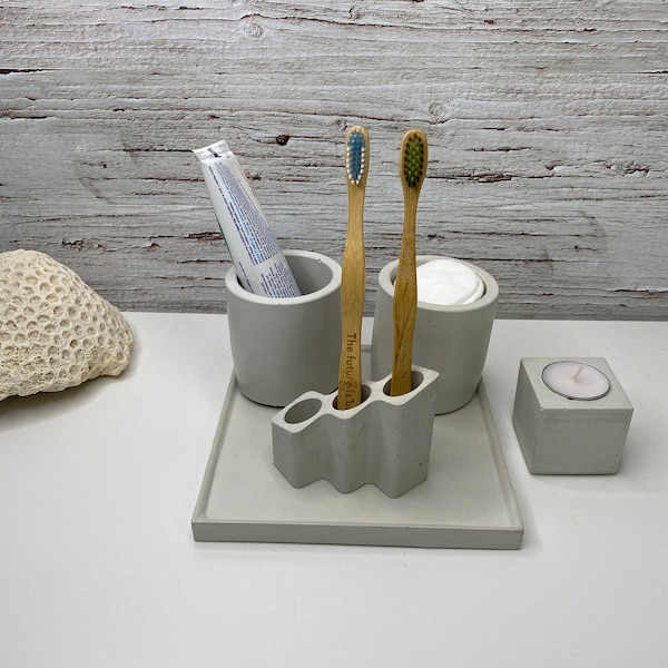 Concrete Bathroom accessories, Bathroom ensemble, Bathroom set, Cement Vanity Kit, gift for her, Toothbrush Holder, Bathroom Decoration