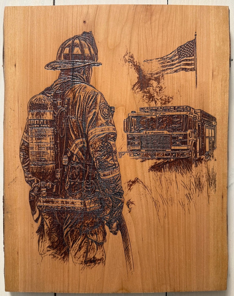 Hero Fireman Wood Engrave Art - Etsy