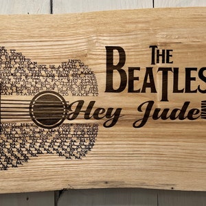 Beatles Lyric Guitar Live Edge Wall Art- &quot;Hey Jude&quot;