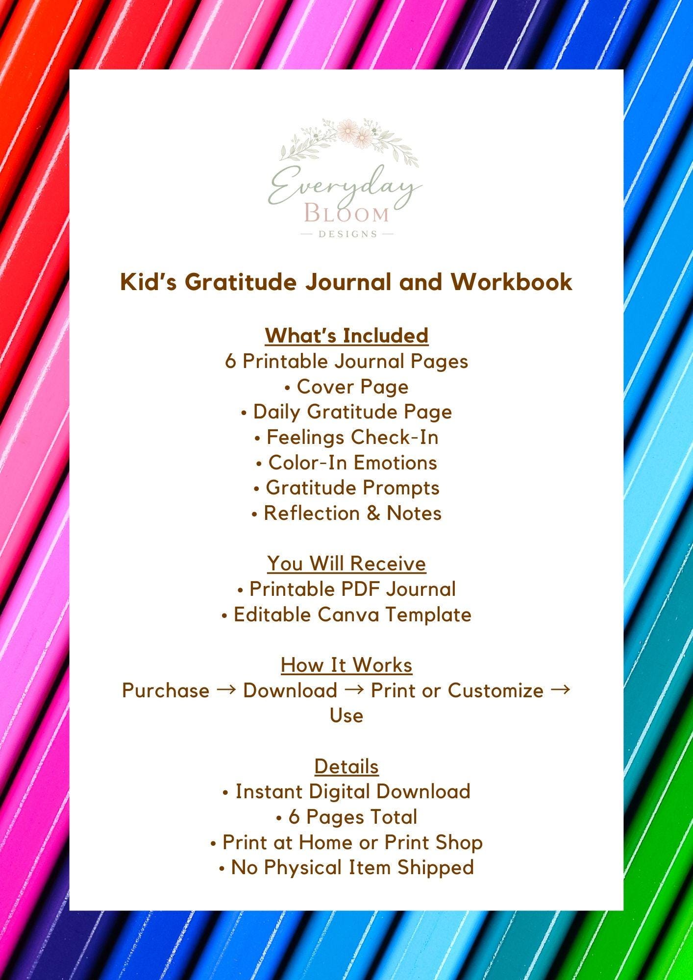 Kids Gratitude Journal Printable | Editable Canva Template (PDF) - Etsy