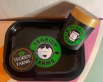Tegridy Farms South Park inspiriertes Rauchset: 3,5 Unzen Stash Glass, Rolling Tray & Grinder