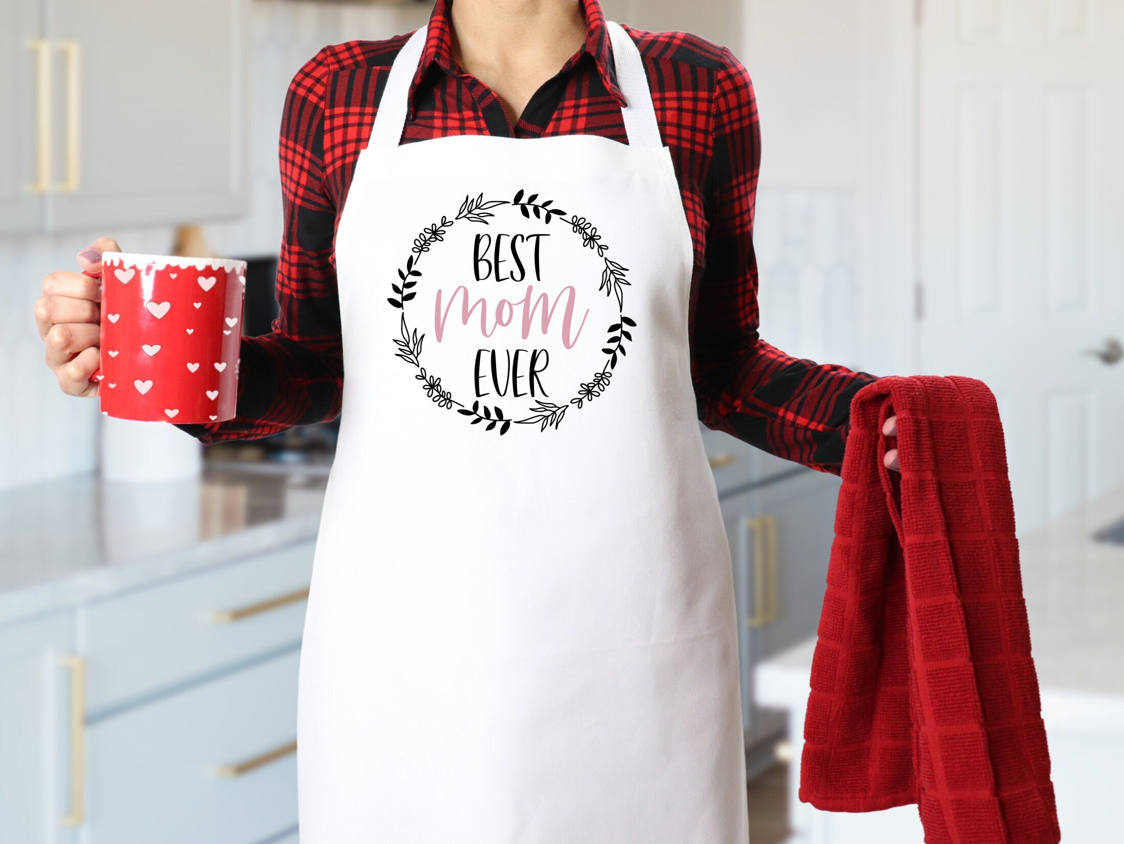 SUNENAT Funny Mother's Day Gift Apron Best Mom in the World