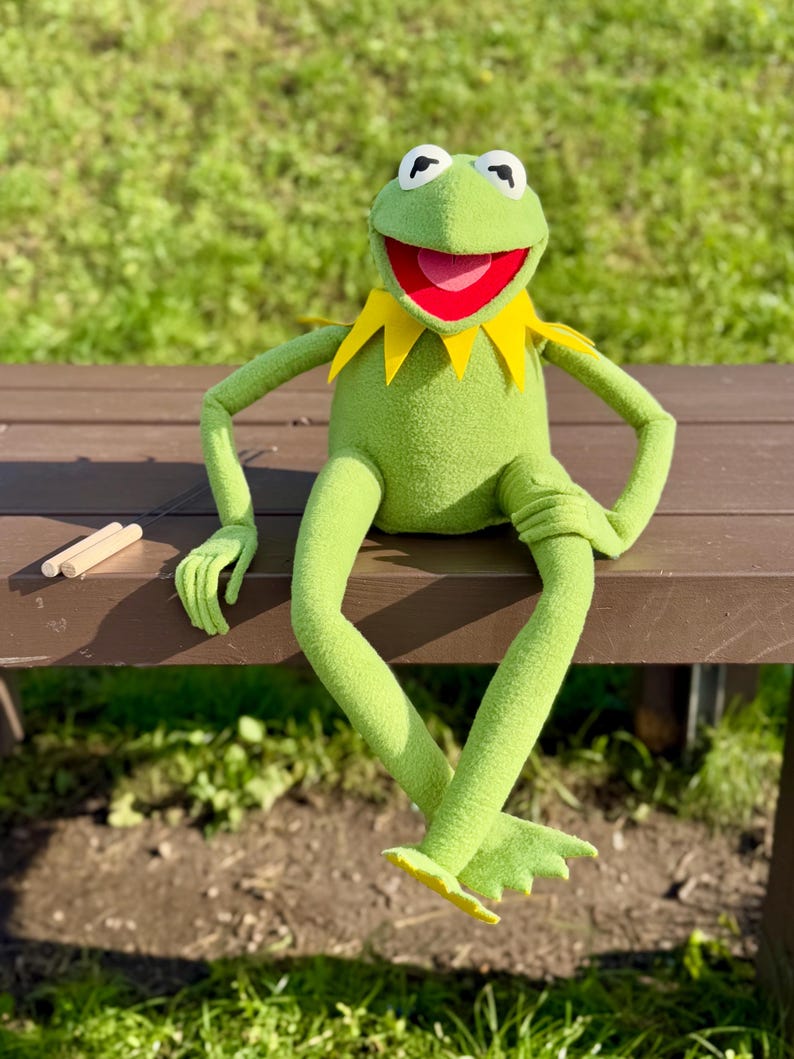 Kermit Rods Handmade Kermit the Frog Replica Puppet, Fleece Muppet With Arm Rods - Etsy
