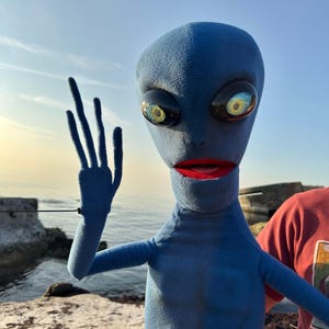 Handmade Blue Alien Hand Puppet,  Large– One of a Kind, Led Eyes