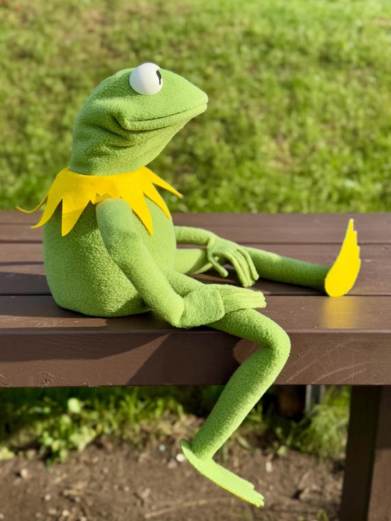 Handmade Kermit the Frog Replica Puppet, Fleece Muppet With Arm