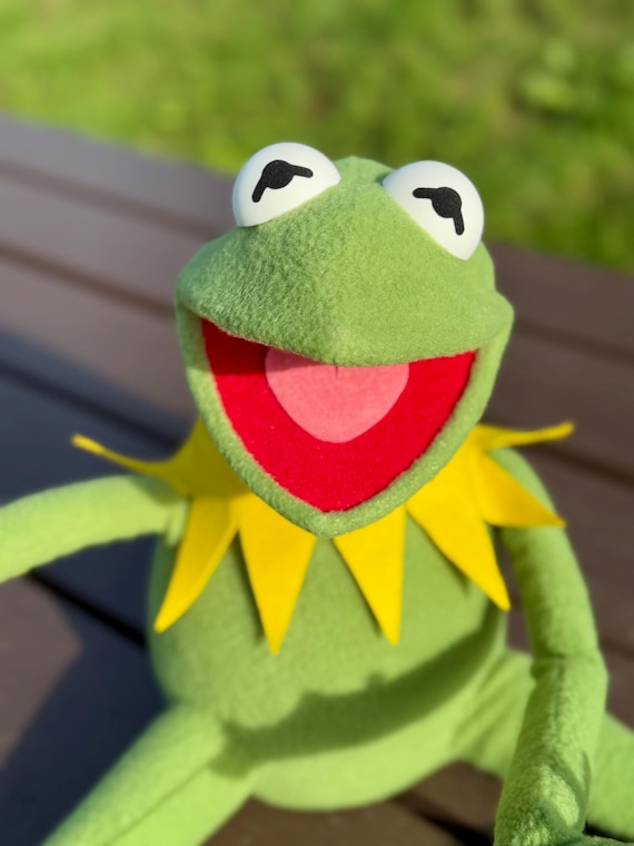 Handmade Kermit the Frog Replica Puppet, Fleece Muppet With Arm
