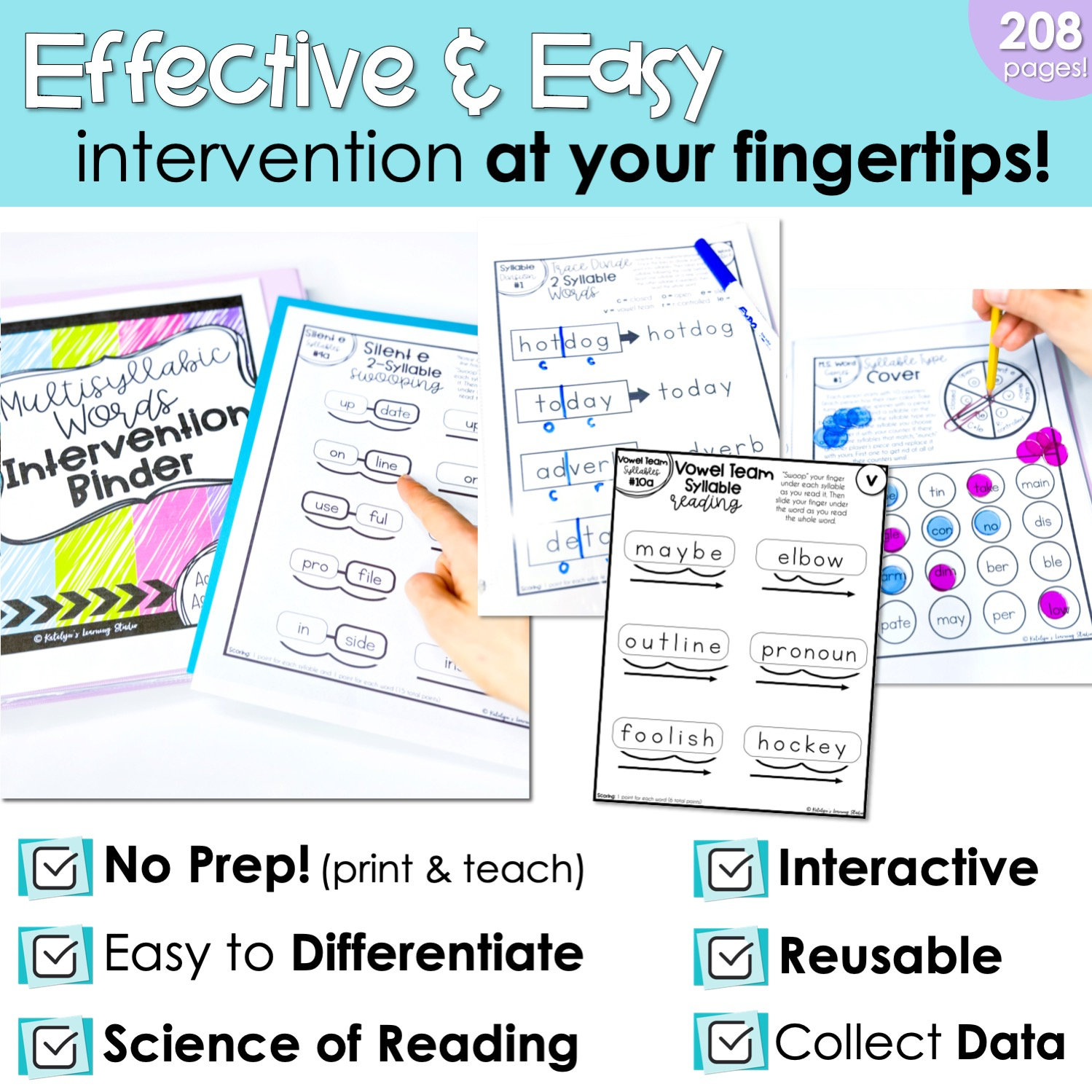 Reading Multisyllabic Words - Phonics Learning Binder, Worksheets for ...