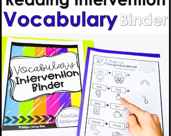 Vocabulary Notebook for Reading Intervention and Homeschool, Vocabulary Worksheets,  3rd, 2nd, 1st Grade Reading Activities and Vocab Cards