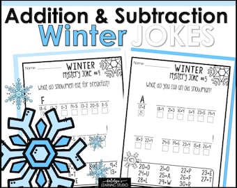 Winter Math Addition and Subtraction Worksheets, Subtraction Addition Activities, Fun Math Winter Worksheets for Homeschool First Grade 1