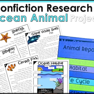 Plantilla de proyecto de investigación animal de estudio de la unidad oceánica, pasajes de lectura de educación en el hogar para 1er grado, comprensión de lectura de segundo grado 2do grado