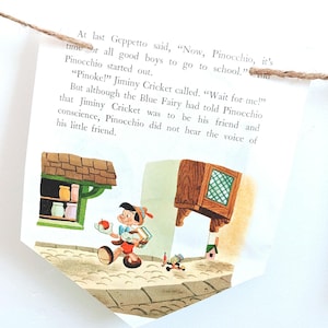 Pinoke School Pinocchio Golden Book Page Garland, Children's Party Banner, Bedroom ...